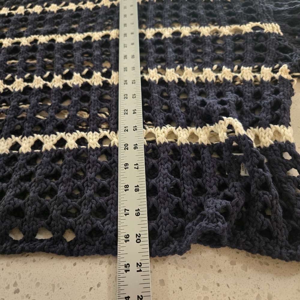 Arizona Jean Co Sweater Womens XL Crochet Navy Blue Cream Striped Open Knit - Picture 4 of 6
